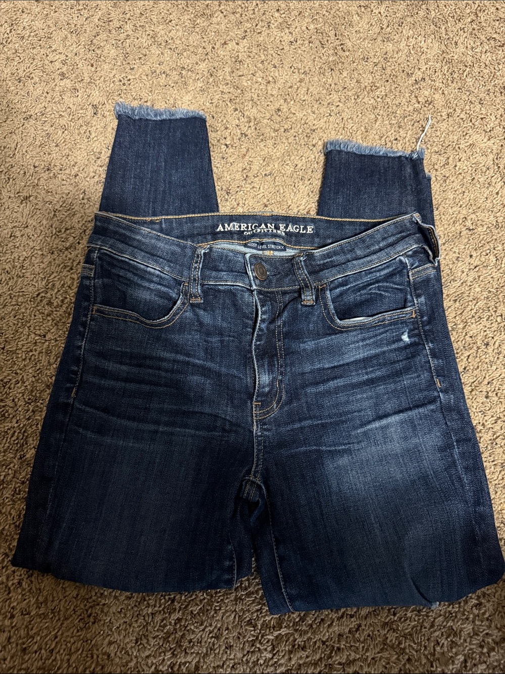 American Eagle Outfitters Dark Blue Cropped Raw-Hem Jeans